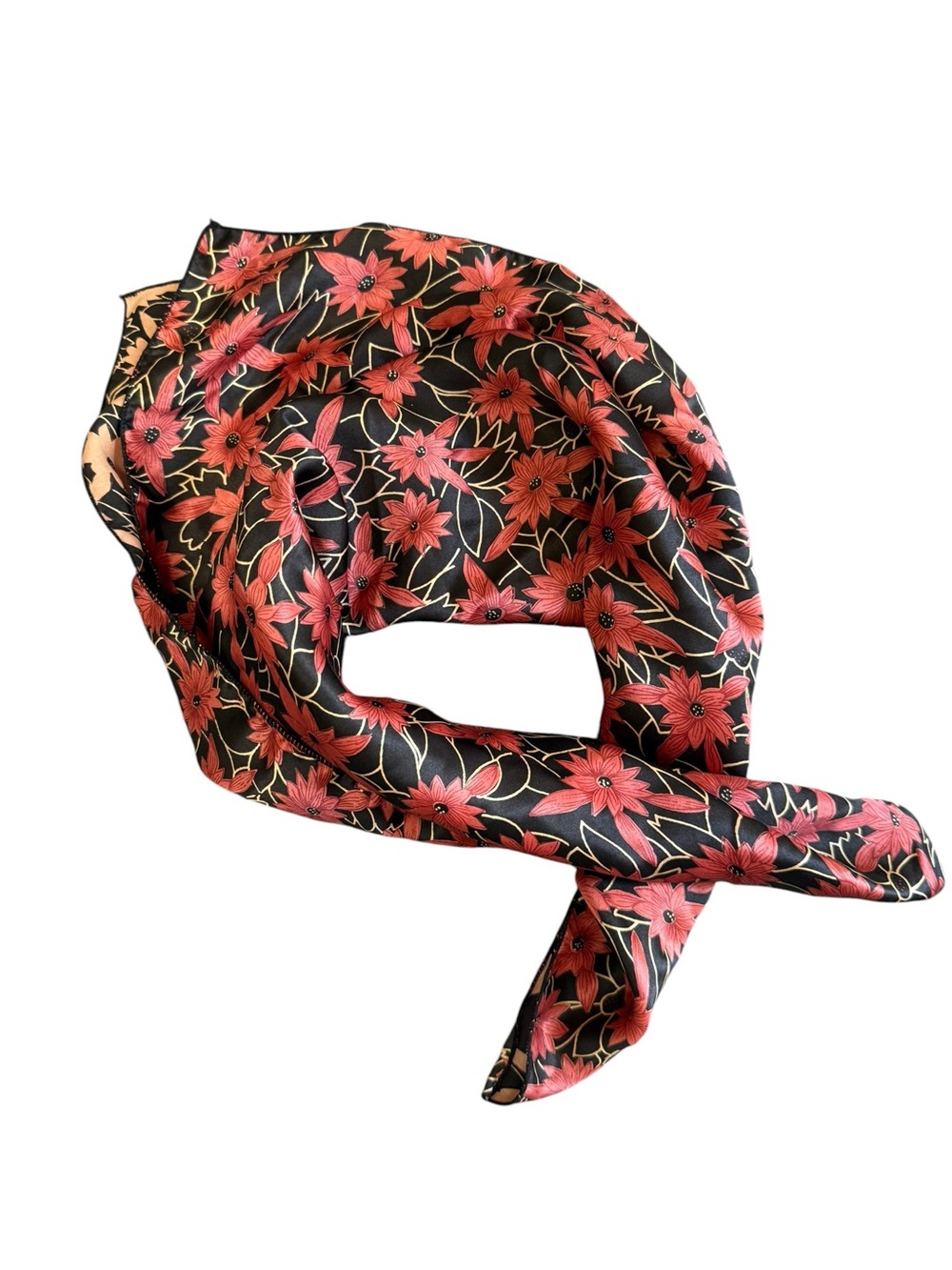 Black Floral Silk Scarf with Floral Print